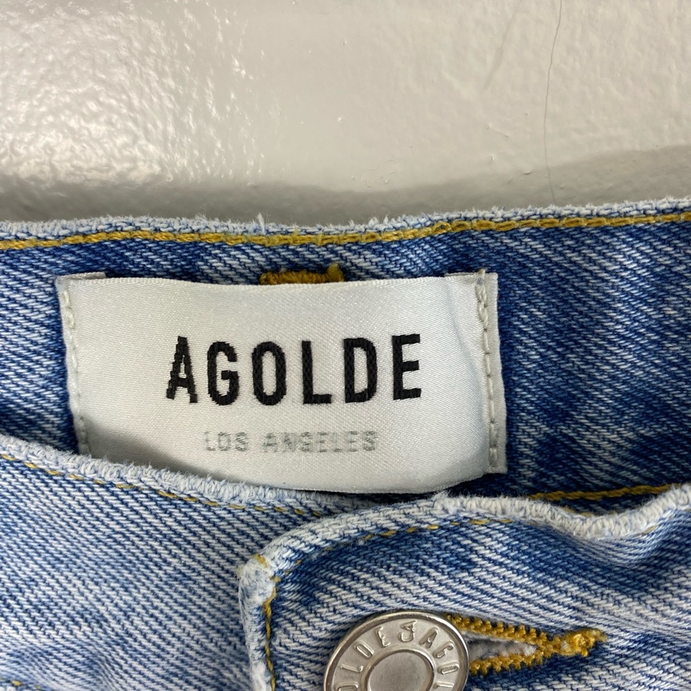 AGOLDE Parker Long Distressed Button Fly Blue Shorts Women’s size 28 - Picture 12 of 15